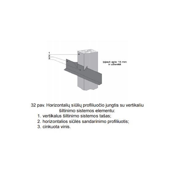 Horizontalių siūlių profiliuočio jungtis su vertikaliu šiltinimo sistemos elementu, sienų šiltinimas
